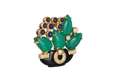 Lot 114 - A CARTIER SAPPHIRE, DIAMOND, CHRYSOPRASE AND...