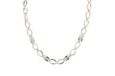 Lot 95 - A 9CT WHITE GOLD NECK COLLAR, oval gem set...