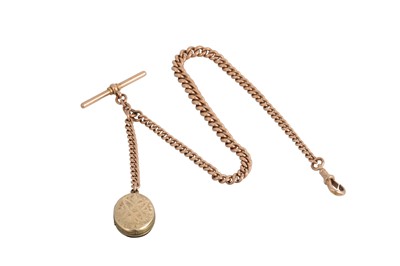 Lot 161 - A 9CT GOLD ALBERT CHAIN AND T-BAR, together...