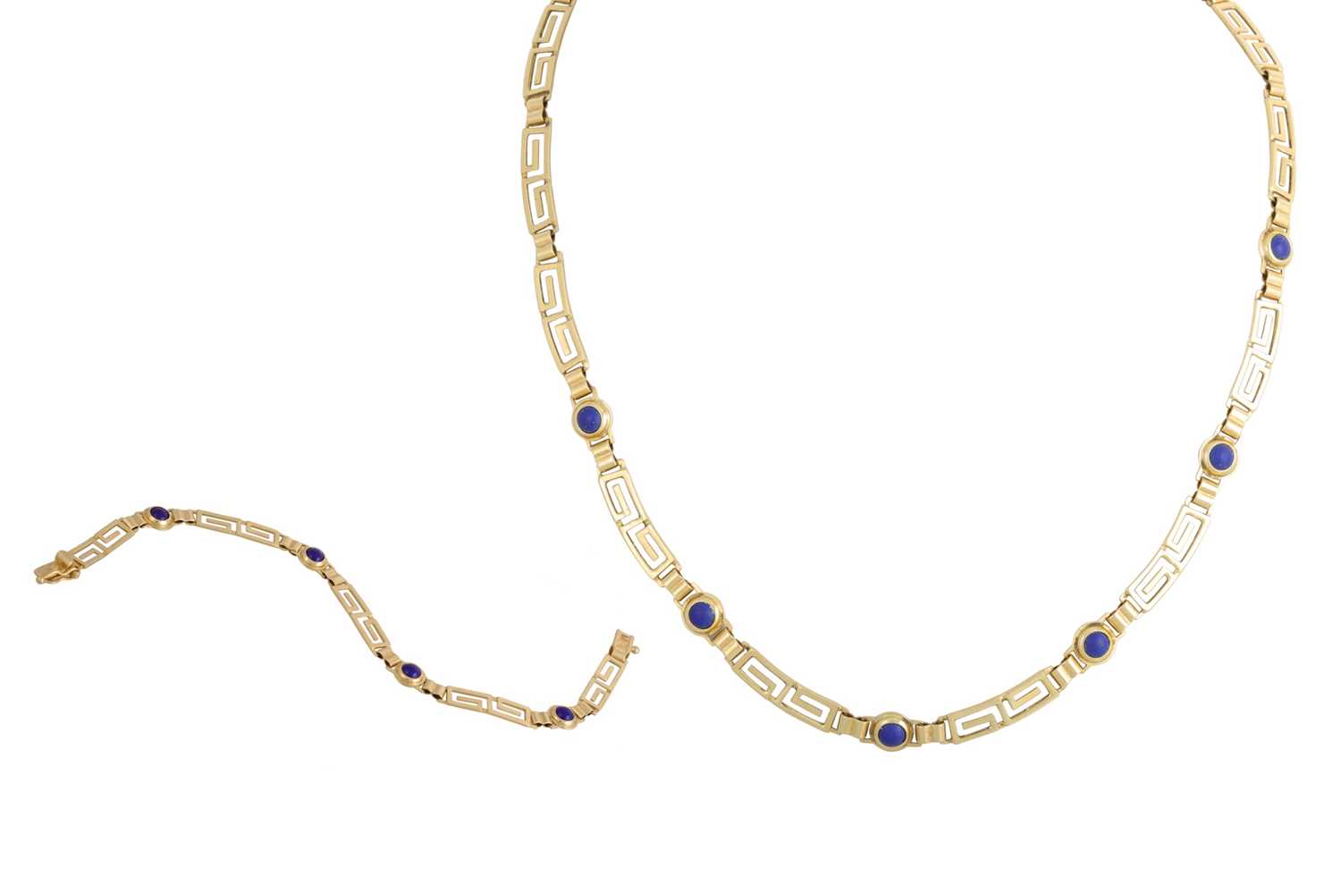 Lot 19 - A GREEK KEY DESIGN NECKLACE AND BRACELET, set...