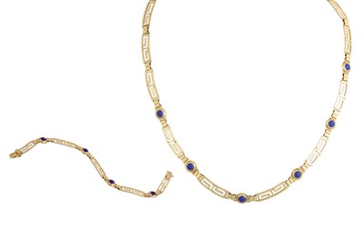 Lot 19 - A GREEK KEY DESIGN NECKLACE AND BRACELET, set...