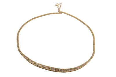 Lot 164 - A THREE COLOUR GOLD NECK LACE, of flat curved...