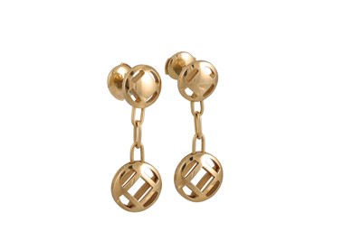 Lot 123 - A PAIR OF CARTIER DROP EARRINGS, shaped...