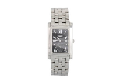 Lot 418 - A LONGINES WRIST WATCH, stainless steel...
