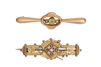 Lot 5 - TWO VINTAGE 9CT GOLD BROOCHES, one diamond and...