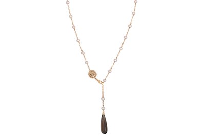 Lot 224 - A PEARL, DIAMOND AND SMOKY QUARTZ PENDANT, the...