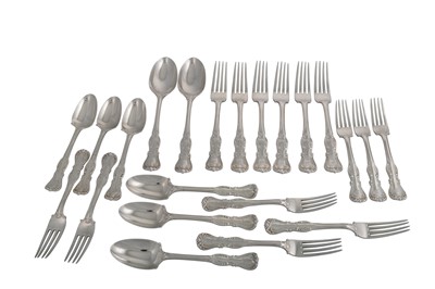 Lot 595 - AN EDWARDIAN SUITE OF REGENCY STYLE SILVER...