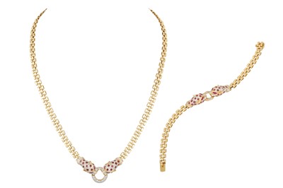 Lot 339 - A SUITE OF 18CT GOLD DIAMOND AND RUBY SET...