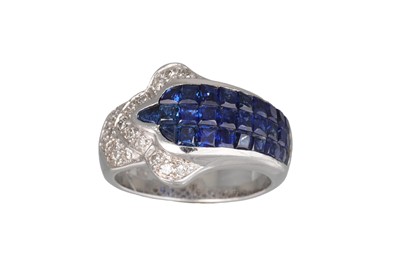 Lot 72 - A SAPPHIRE AND DIAMOND SET DRESS RING, mounted...
