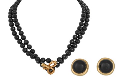 Lot 78 - A TIFFANY & CO BLACK ONYX BEADED NECKLACE, the...