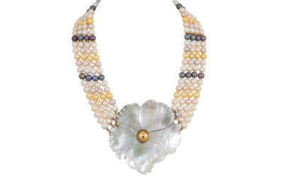 Lot 57 - A FOUR STRANDED MULTI COLOURED CULTURED PEARL...