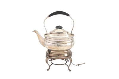 Lot 494 - A GEORGE V SILVER TEA KETTLE ON STAND, (burner...