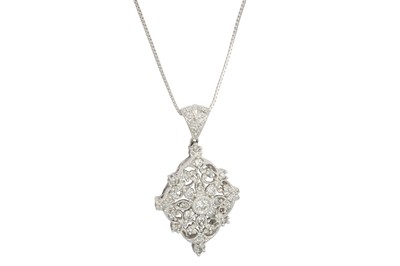 Lot 347 - A DIAMOND SET LOZENGE SHAPED PENDANT, mounted...