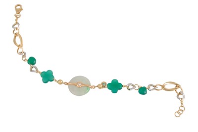 Lot 274 - A GREEN CHALCEDONY AND JADE BRACELET, beaded...