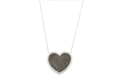 Lot 281 - A DIAMOND SET LOVE HEART PENDANT, the black...