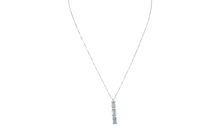 Lot 309 - AN AQUAMARINE AND DIAMOND PENDANT, set with...