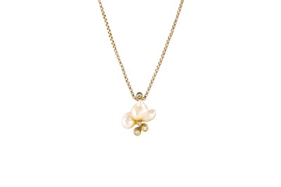 Lot 241 - A BAROQUE PEARL AND DIAMOND SET PENDANT,...
