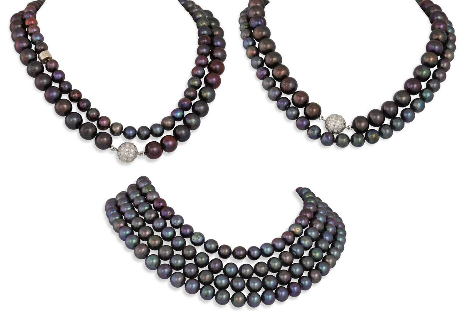 Lot 14 - A GROUP OF EIGHT MODERN BLACK DYED CULTURED...