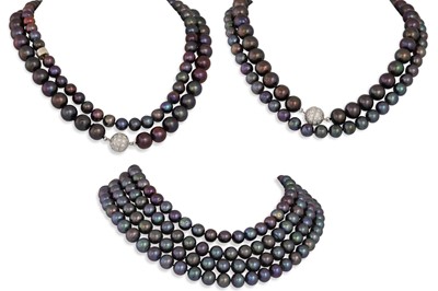 Lot 14 - A GROUP OF EIGHT MODERN BLACK DYED CULTURED...