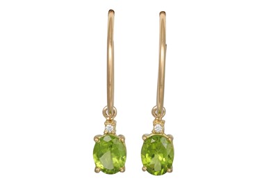 Lot 47 - A PAIR OF PERIDOT AND DIAMOND EARRINGS, the...