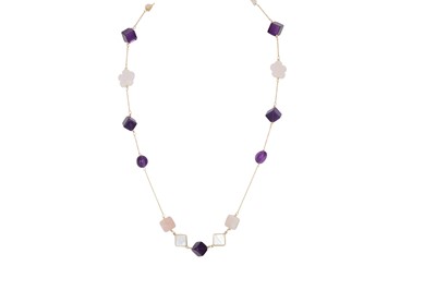 Lot 49 - A PINK CHALCEDONY, AMETHYST AND MOTHER OF...
