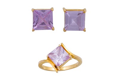 Lot 91 - A GEM SET RING, together with a pair of...
