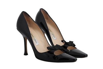 Lot 205 - A PAIR OF JIMMY CHOO BLACK PATENT LEATHER...