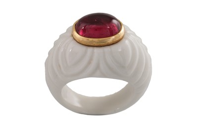 Lot 38 - A BVLGARI WHITE CERAMIC AND TOURMALINE BOMBÉ...