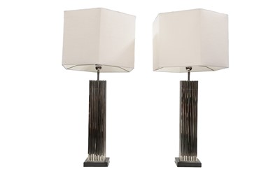 Lot 217 - A PAIR OF EICHHOLTZ VIGGO LAMPS, nickel finish...