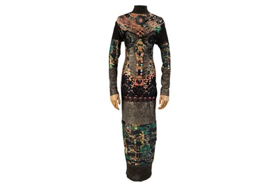 Lot 438 - A CHRISTIAN LACROIX PRINTED DRESS, gold...