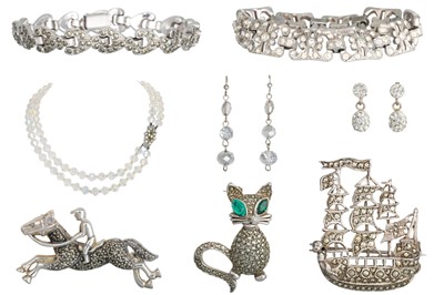 Lot 442 - A COLLECTION OF THREE SILVER MARCASITE...