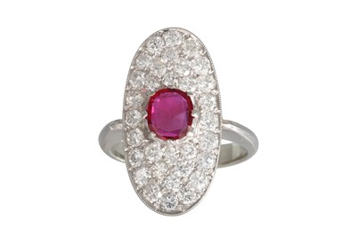 Lot 353 - A RUBY AND DIAMOND OVAL BOAT SHAPED RING, the...