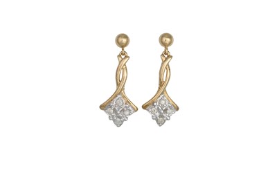 Lot 27 - A PAIR DIAMOND SET DROP EARRINGS, square form,...