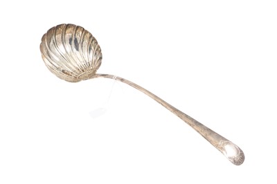 Lot 531 - A GEORGE III SILVER BOW HANDLED SOUP LADLE,...