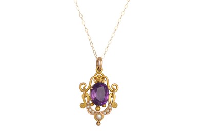 Lot 88 - A VICTORIAN GOLD, AMETHYST AND PEARL PENDANT,...