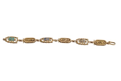 Lot 212 - AN 18CT GOLD EGYPTIAN STYLE BRACELET,...