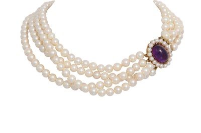 Lot 41 - AN ATTRACTIVE CULTURED PEARL FOUR STRANDED...