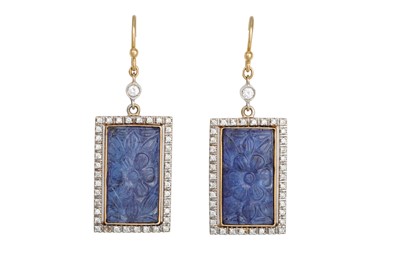 Lot 295 - A PAIR OF TANZANITE AND DIAMOND DROP EARRINGS,...