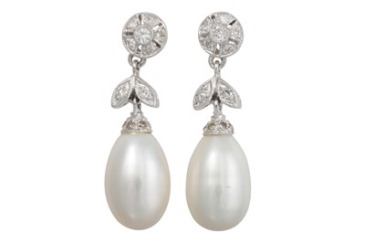 Lot 292 - A PAIR OF DIAMOND AND CULTURED PEARL DROP...