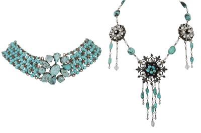 Lot 308 - A VINTAGE TURQUOISE NECKLACE, set with...
