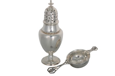 Lot 465 - A PRE-WAR SILVER BALASTER SHAPED SUGAR CASTOR,...