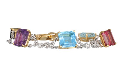 Lot 320 - A MULTI GEM SET BRACELET, set with rectangular...