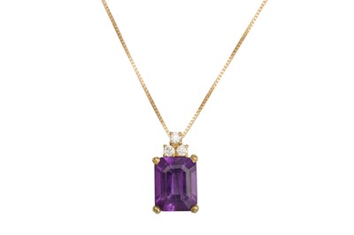 Lot 339 - AN AMETHYST AND DIAMOND PENDANT, the...