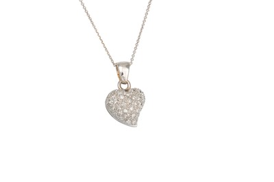 Lot 340 - A DIAMOND HEART SHAPED PENDANT, pavé set in...