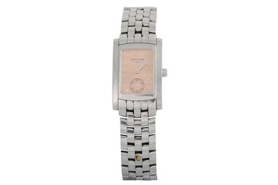 Lot 524 - A LADY'S STAINLESS STEEL LONGINES WRIST WATCH,...