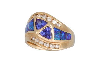 Lot 284 - A TANZANITE, OPAL AND DIAMOND DRESS RING,...