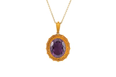 Lot 231 - AN ANTIQUE AMETHYST PENDANT, c. 1870s, the...