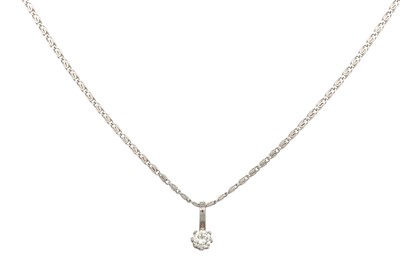 Lot 63 - A DIAMOND SOLITAIRE PENDANT, to a 9ct white...