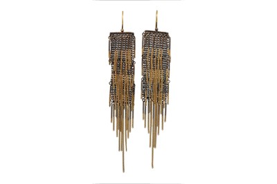 Lot 119 - A PAIR OF GILDED DROP EARRINGS, in tassel form