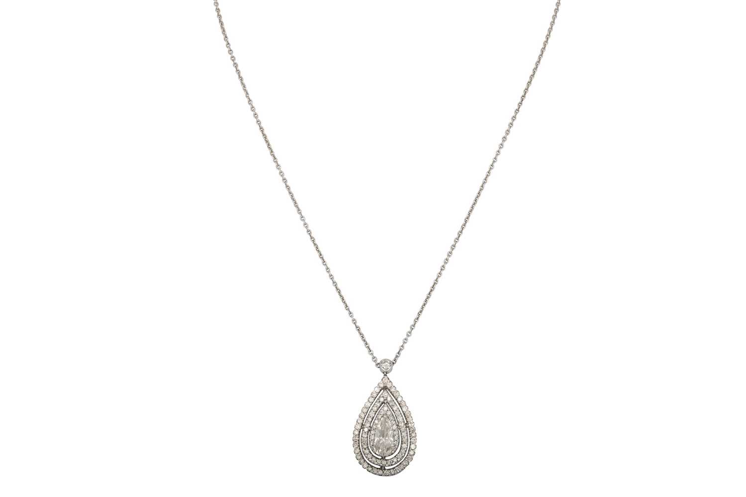 Lot 96 - A DIAMOND CLUSTER PENDANT, the pear shaped...